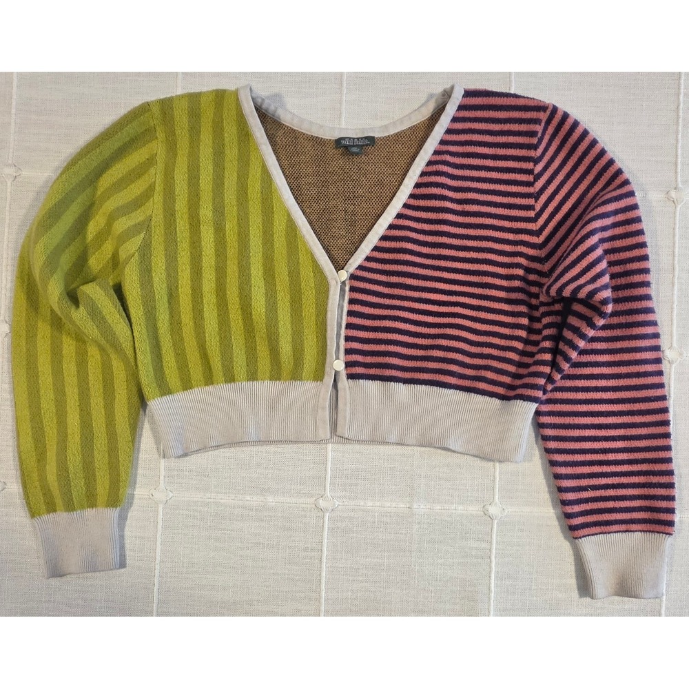 Wild Fable Colorblock Striped Cropped Cardigan XXL Green Pink V-Neck Sweater